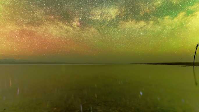 哈拉湖祁连山脉主峰团结峰星空流星雨银河
