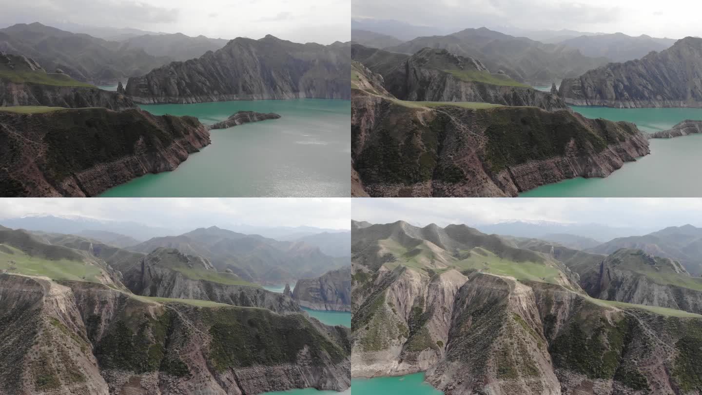 航拍环绕 新疆肯斯瓦特水库