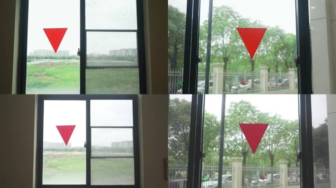 窗户上的红色旗 破窗处