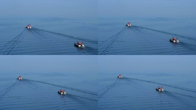 航拍无锡太湖上行驶的快艇摆渡船船只