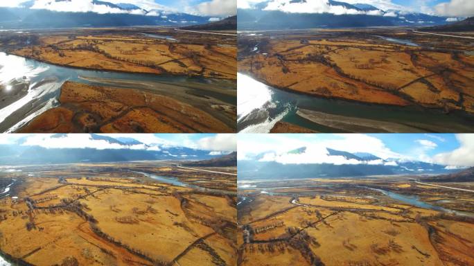 航拍西藏林芝雅尼湿地、尼洋河、雅鲁藏布江
