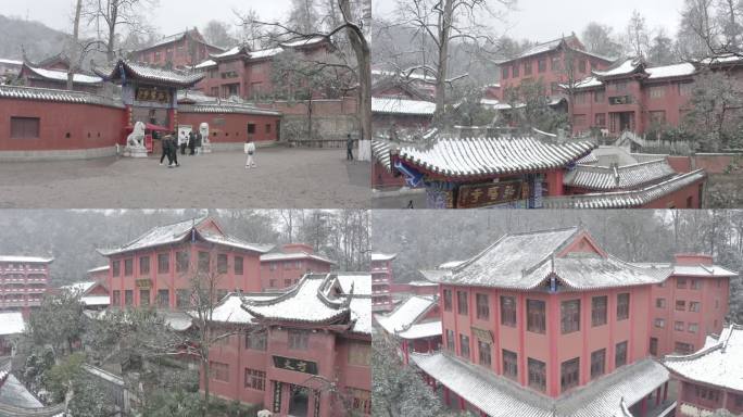 贵州贵阳黔灵山公园弘福寺雪景航拍