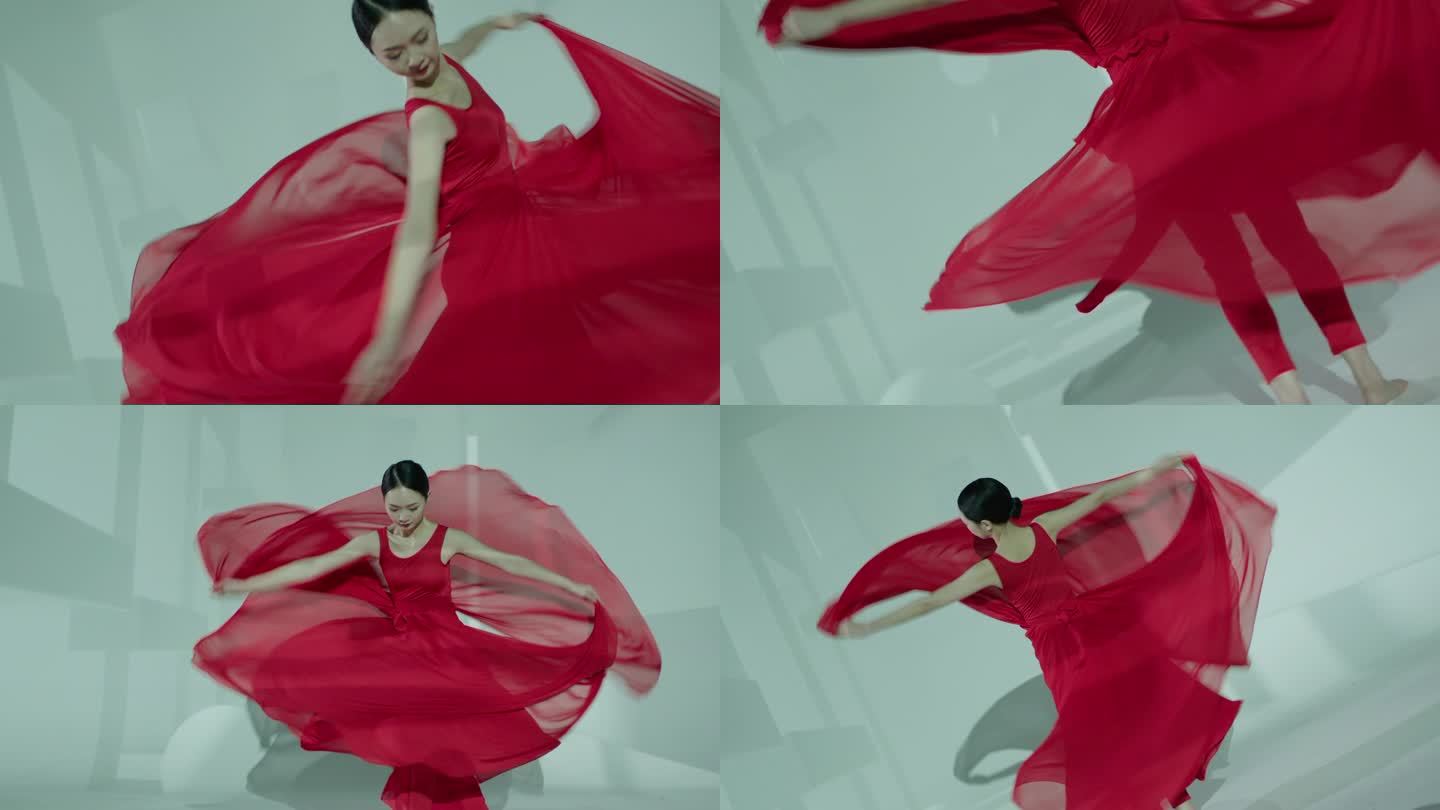 美女红裙中国舞蹈旋转唯美实拍