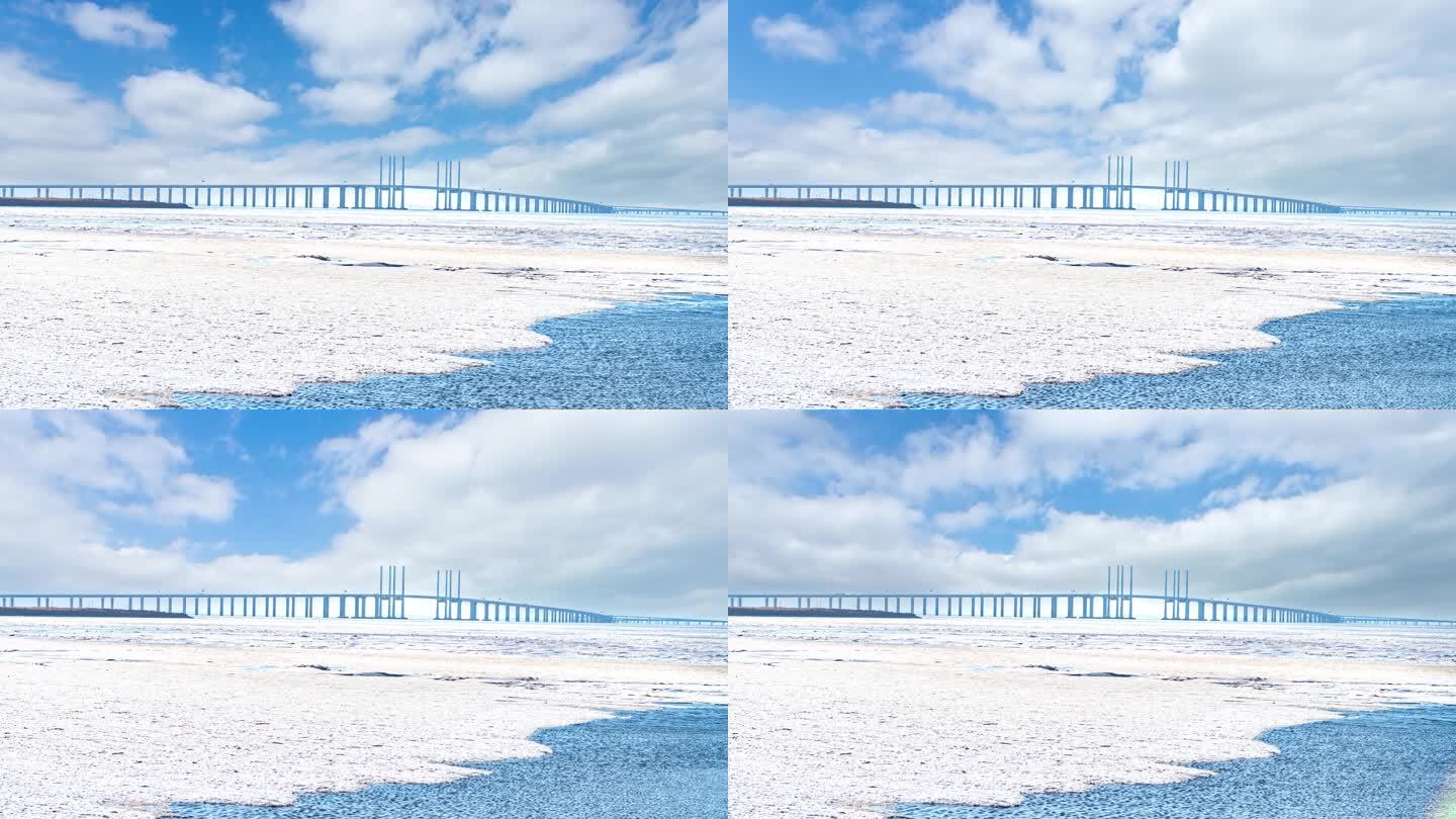 冰封胶州湾跨海大桥