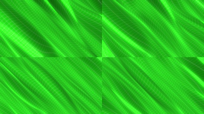 4K绿色网格布料波浪起伏绸缎飘舞无缝循环