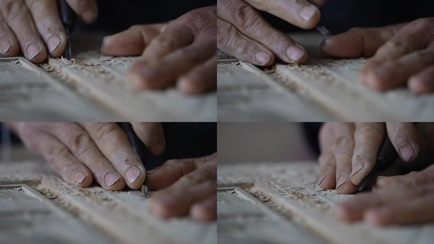 传统木雕工匠雕刻刻花雕花手实拍原素材