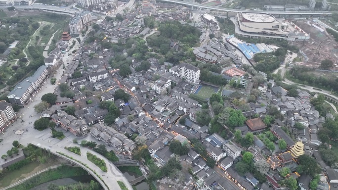 重庆磁器口古镇航拍磁器口正街古镇俯拍风景