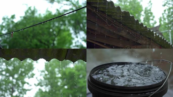 雨天农家房檐滴水