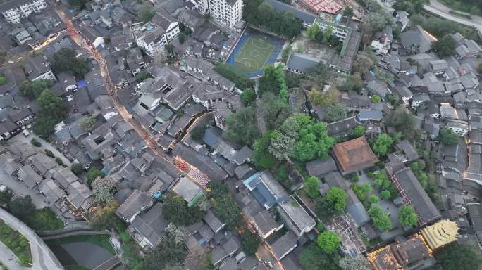 重庆磁器口古镇航拍磁器口正街古镇俯拍风景