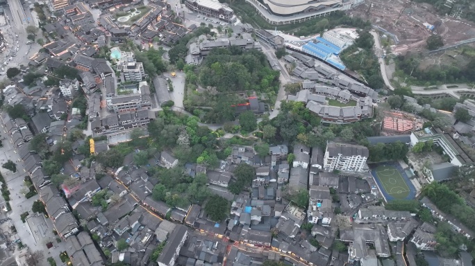 重庆磁器口古镇航拍磁器口正街古镇俯拍风景