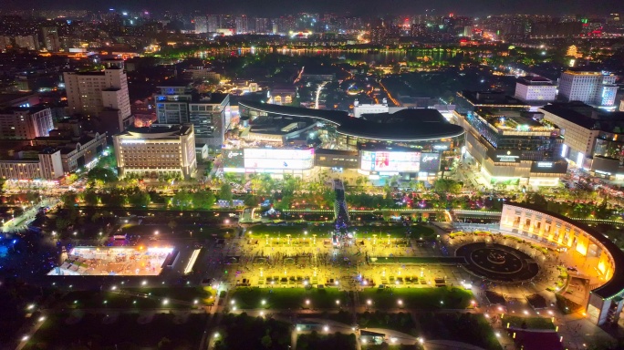 济南泉城广场夜景航拍
