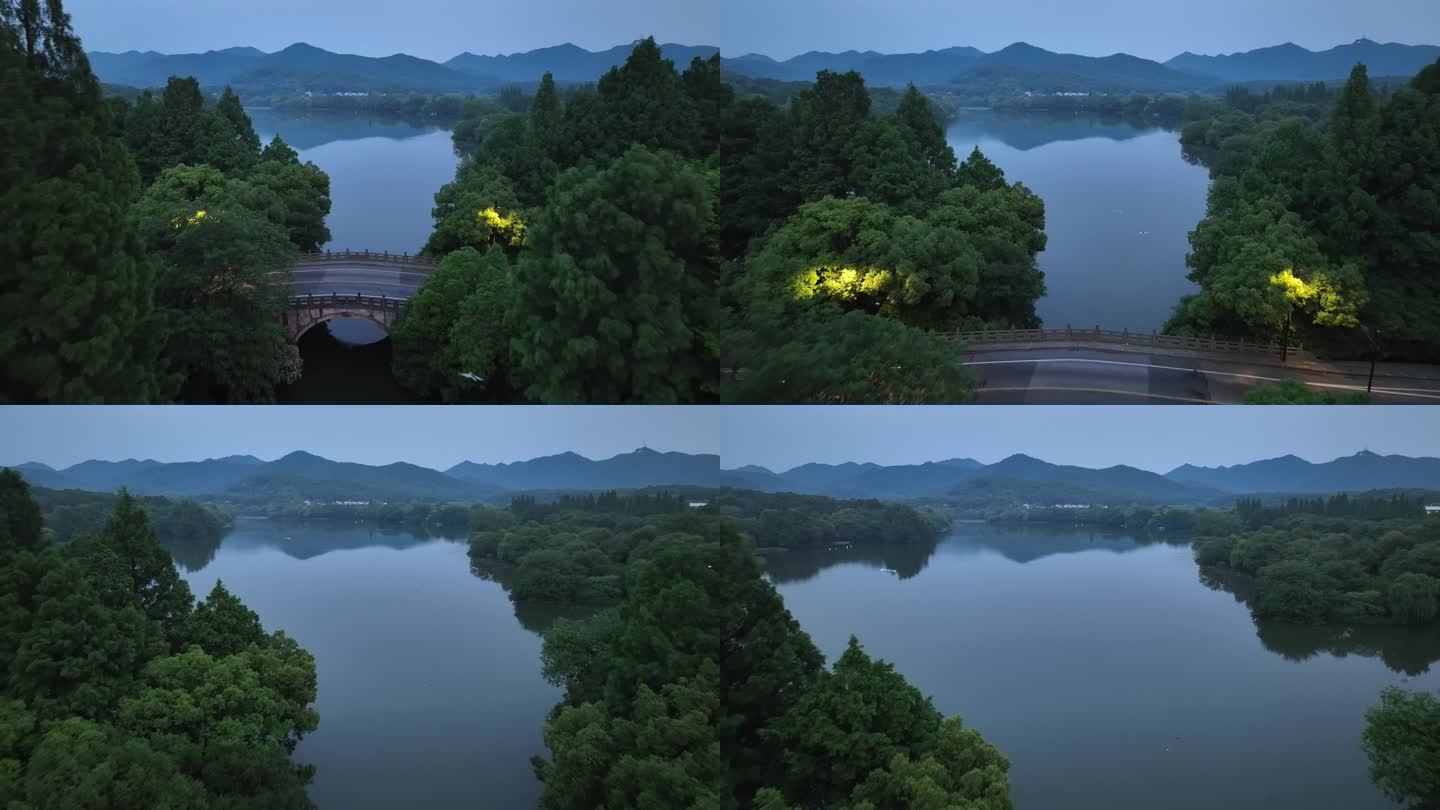 航拍杭州西湖的清晨