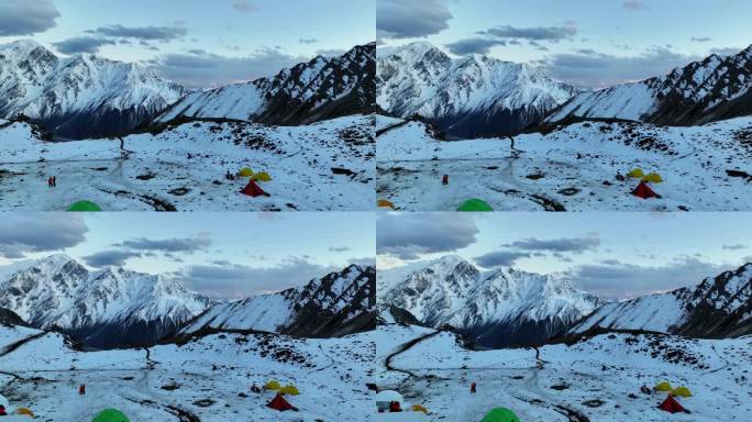 航拍四川甘孜贡嘎山区那玛峰登山C1营地