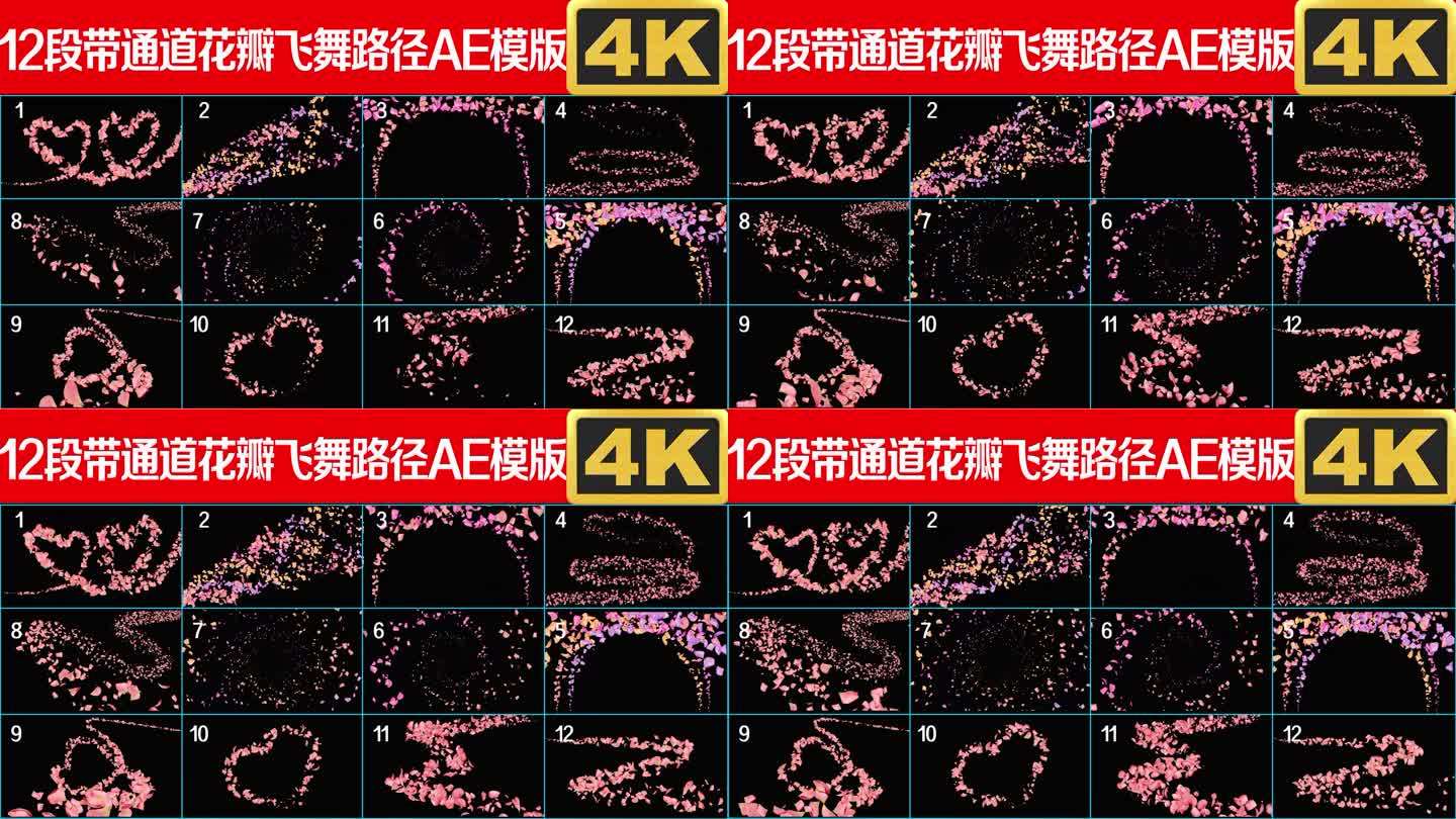 4k花瓣粒子路径带通道素材AE模版