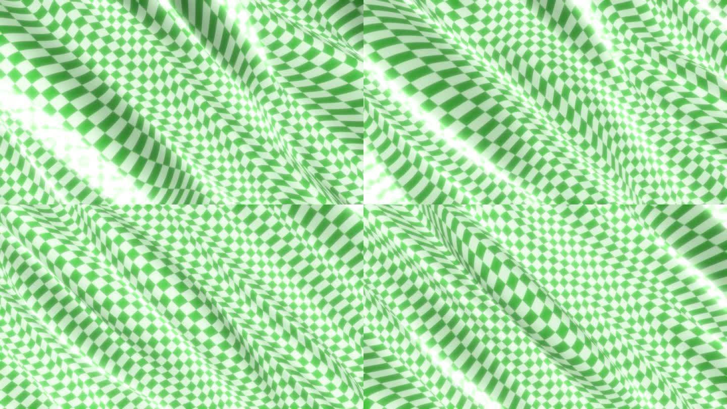 4K绿色棋盘布料波浪起伏绸缎飘舞无缝循环
