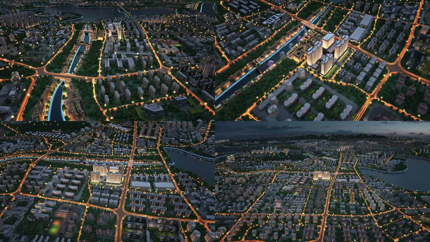 三维航拍城市夜景交通区位
