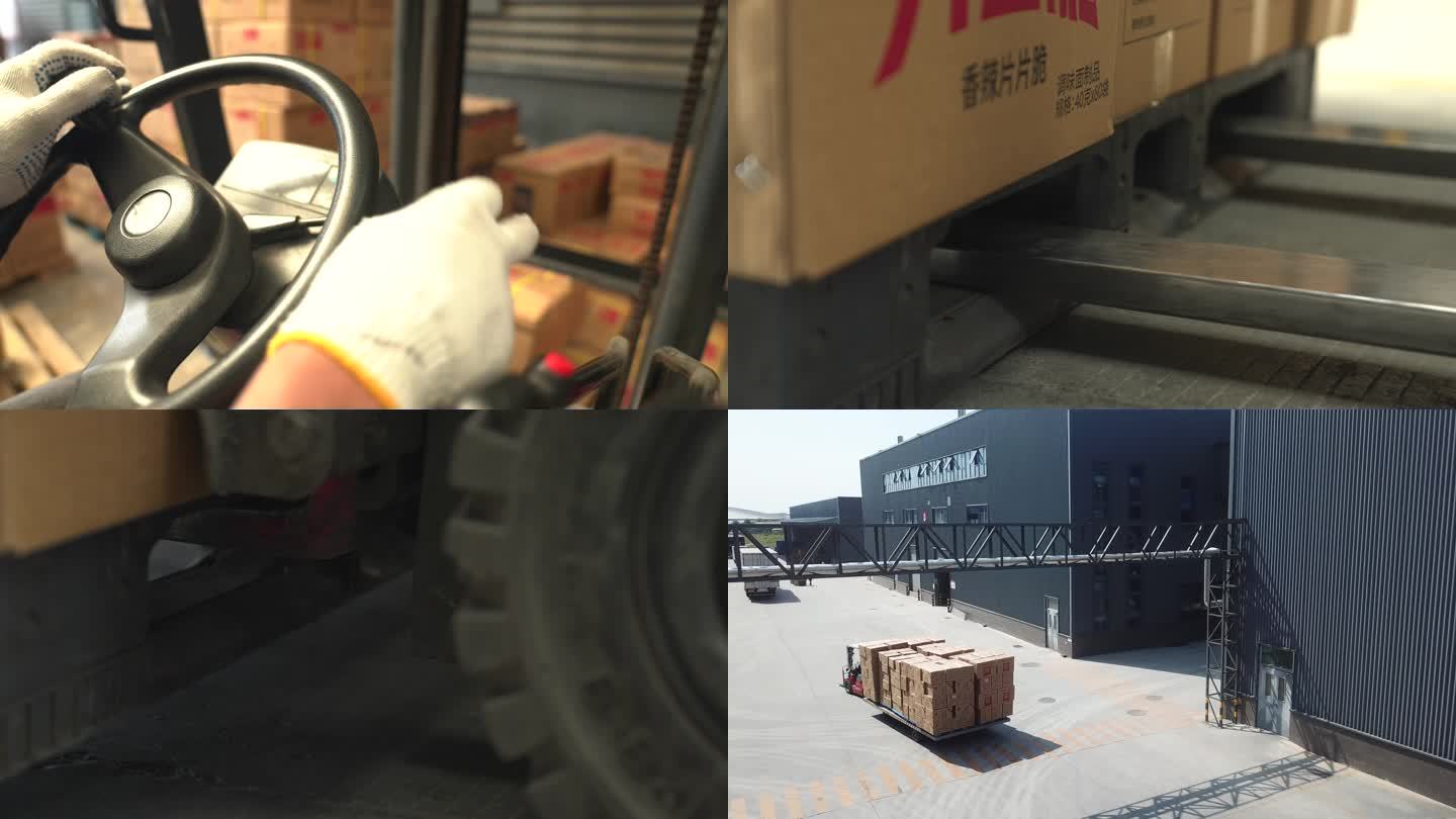 工人驾驶叉车 食品厂区货物装卸