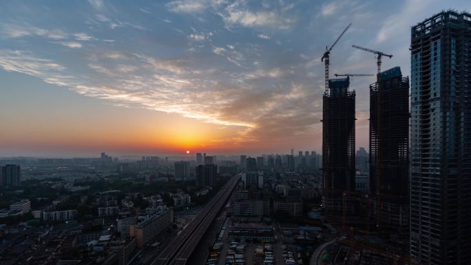 城市发展建设空镜建筑工地天亮工地塔吊剪影