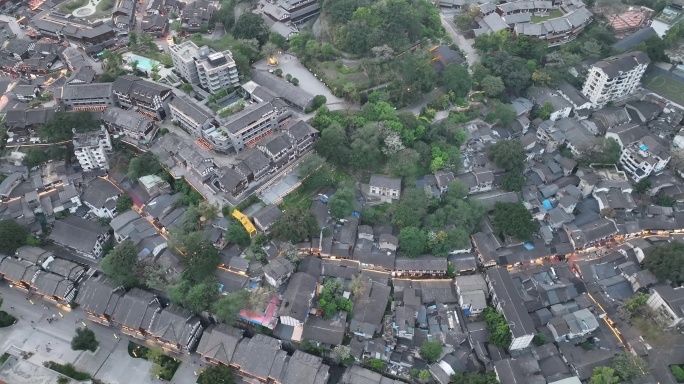 重庆磁器口古镇航拍磁器口正街古镇俯拍风景