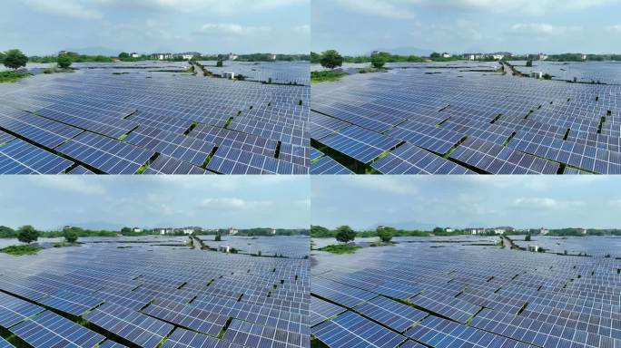 航拍农光互补一体化光伏发电站 乡村发展