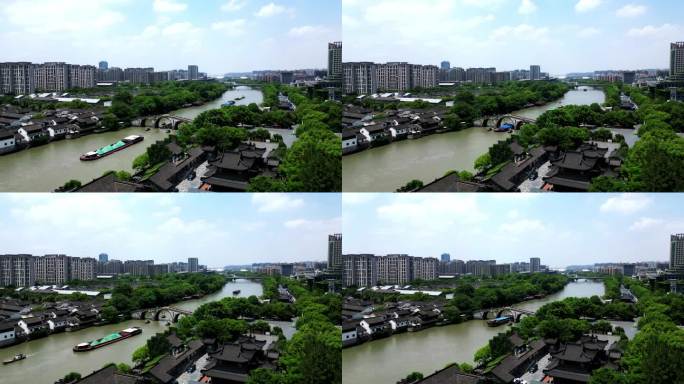 航拍蓝天白云杭州京杭大运河拱宸桥延时摄影