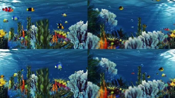 8K超宽屏炫丽的海底世界背景