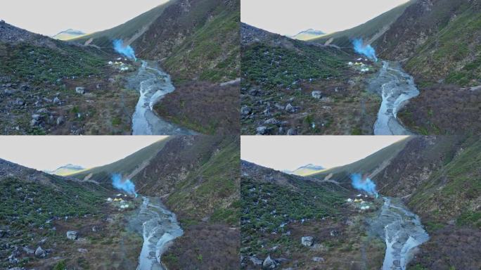 航拍四川甘孜贡嘎沟那玛峰登山大本营