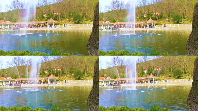 青岛 北岭山 青山绿水 喷泉彩虹4K素材