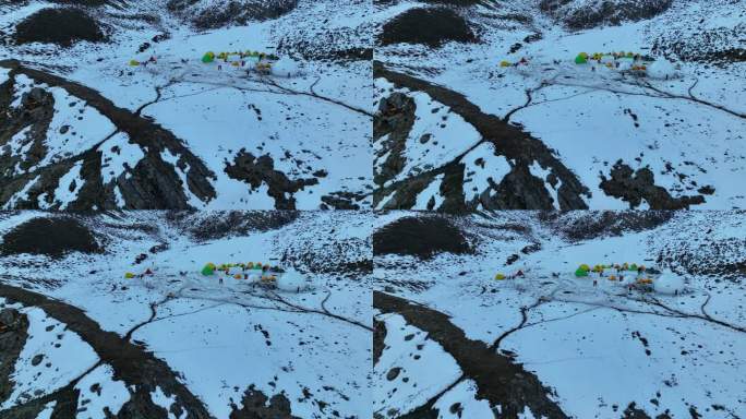 航拍四川甘孜贡嘎山区那玛峰登山C1营地