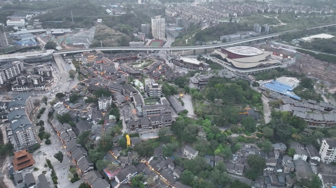 重庆磁器口古镇航拍磁器口正街古镇俯拍风景