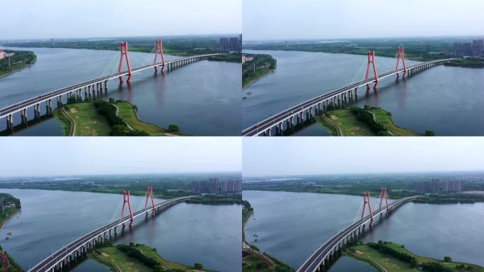 航拍沂河临工大桥，远离环绕镜头