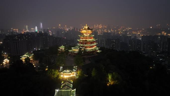 重庆鸿恩寺夜景航拍重庆夜景城市风光风景