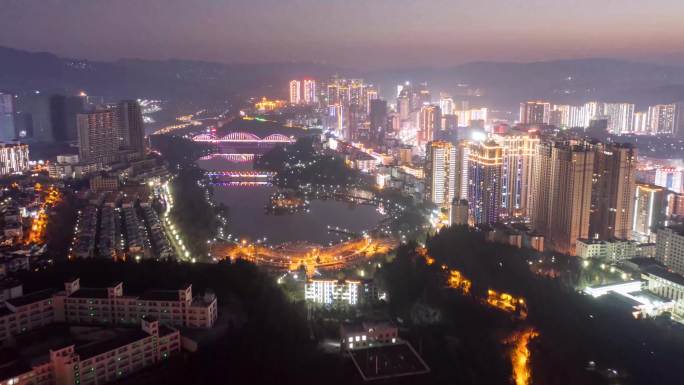 盘州市 红果 航拍 夜景  东湖