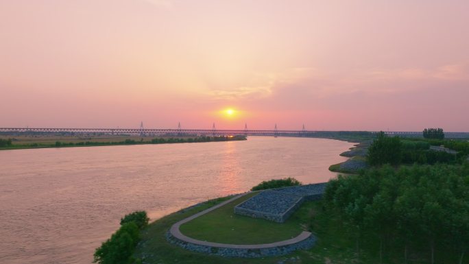 郑新黄河大桥日落黄昏