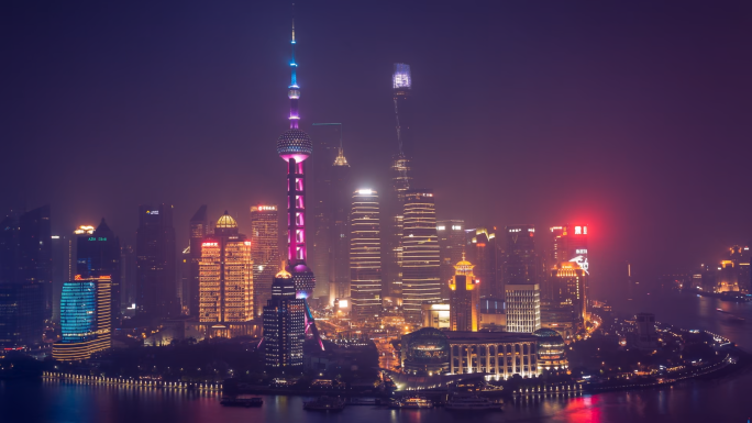 上海陆家嘴夜景延时摄影