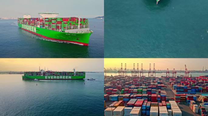 大型集装箱国际货轮驶入港口码头