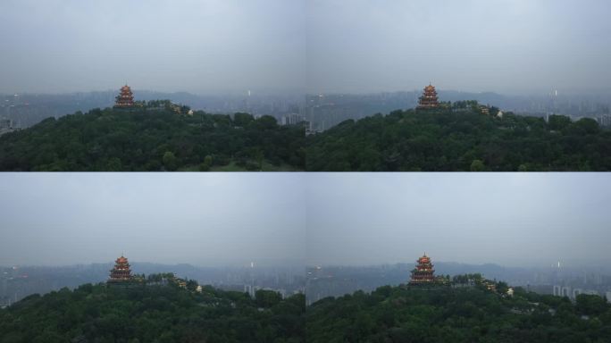 重庆鸿恩寺航拍阴天鸿恩寺森林公园城市风光