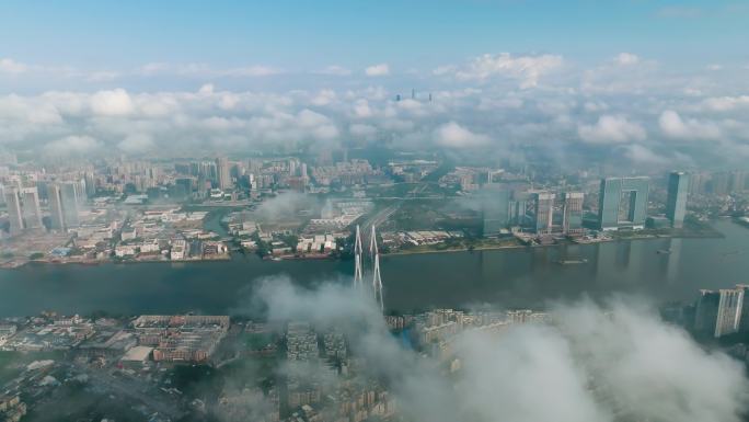 广州洛溪大桥珠江新城方向航拍