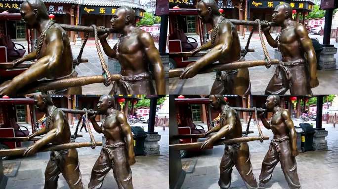 青州 古城大街 轿夫抬轿 雕塑 视频素材