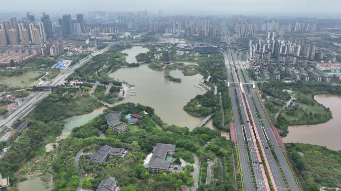 航拍南宁五象新区五象湖公园大景