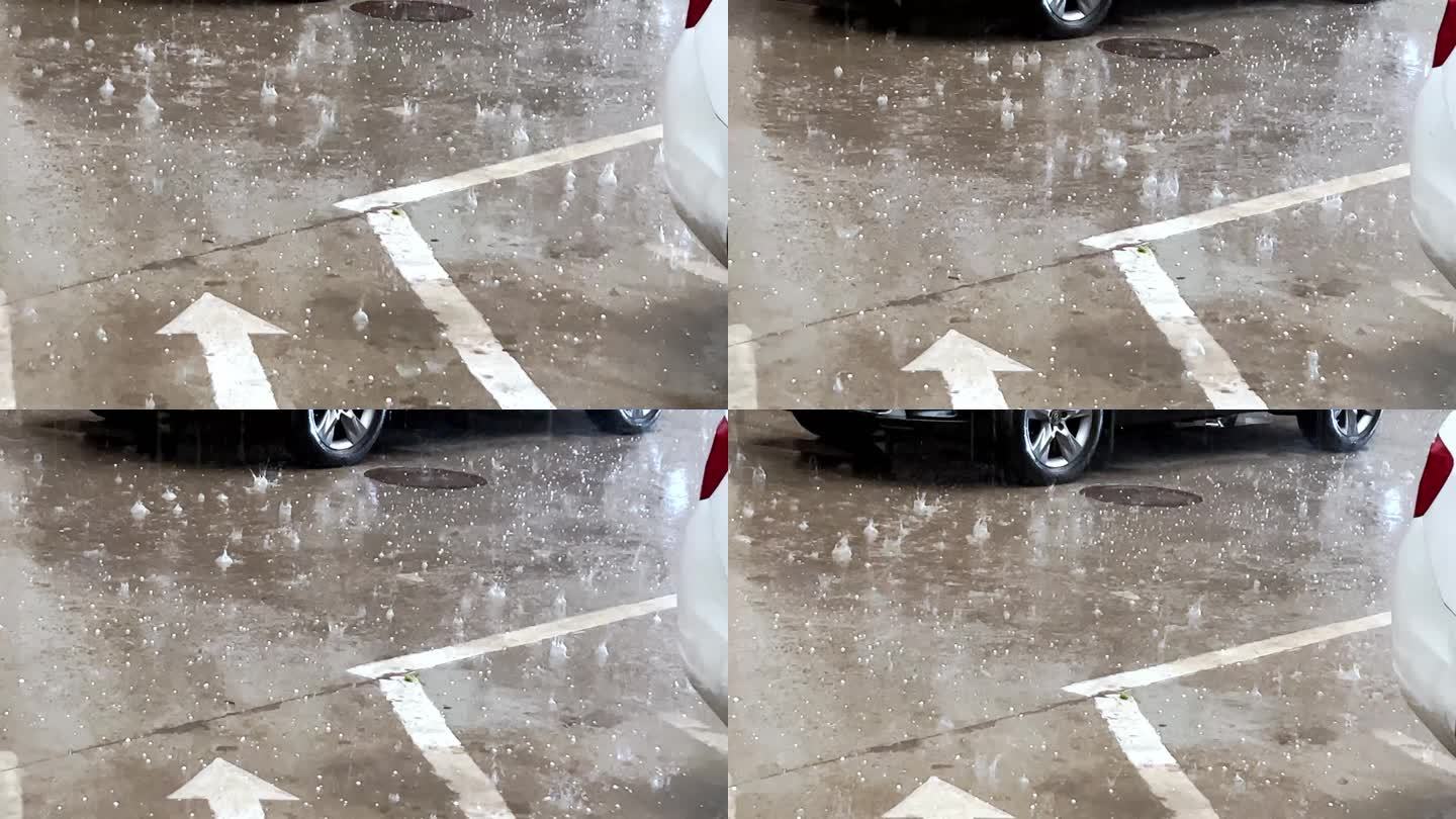 停车场下冰雹天气雨雪下雨（3）