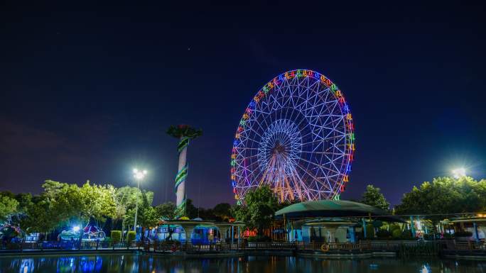 摩天轮游乐场夜景 彩灯霓虹灯闪烁延时