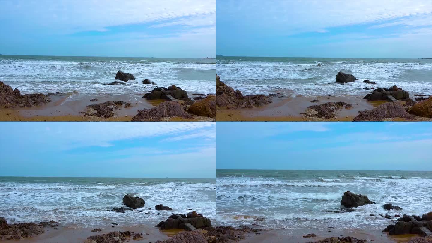 青岛 大海 崂山 礁石 海浪翻滚视频素材