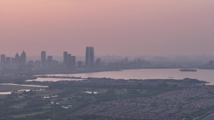 独墅湖 落日 独墅湖大道 工业园区 苏州