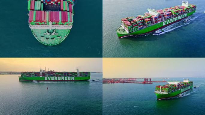大型集装箱货轮行驶在大海上港口