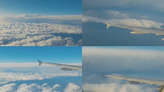 飞机云层云端云海云朵飞机在云层中飞过穿梭