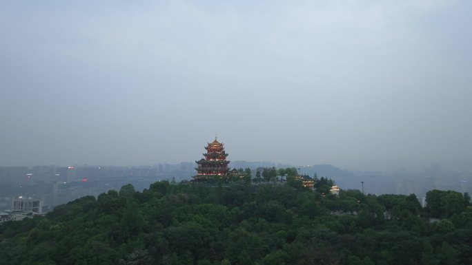 重庆鸿恩寺航拍阴天鸿恩寺森林公园城市风光