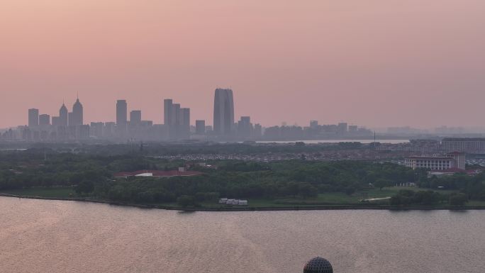 独墅湖 落日 独墅湖大道 工业园区 苏州