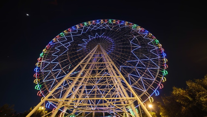 摩天轮游乐场夜景 彩灯霓虹灯闪烁延时