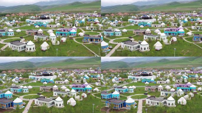 航拍新疆新源县那拉提哈萨克第一村风光